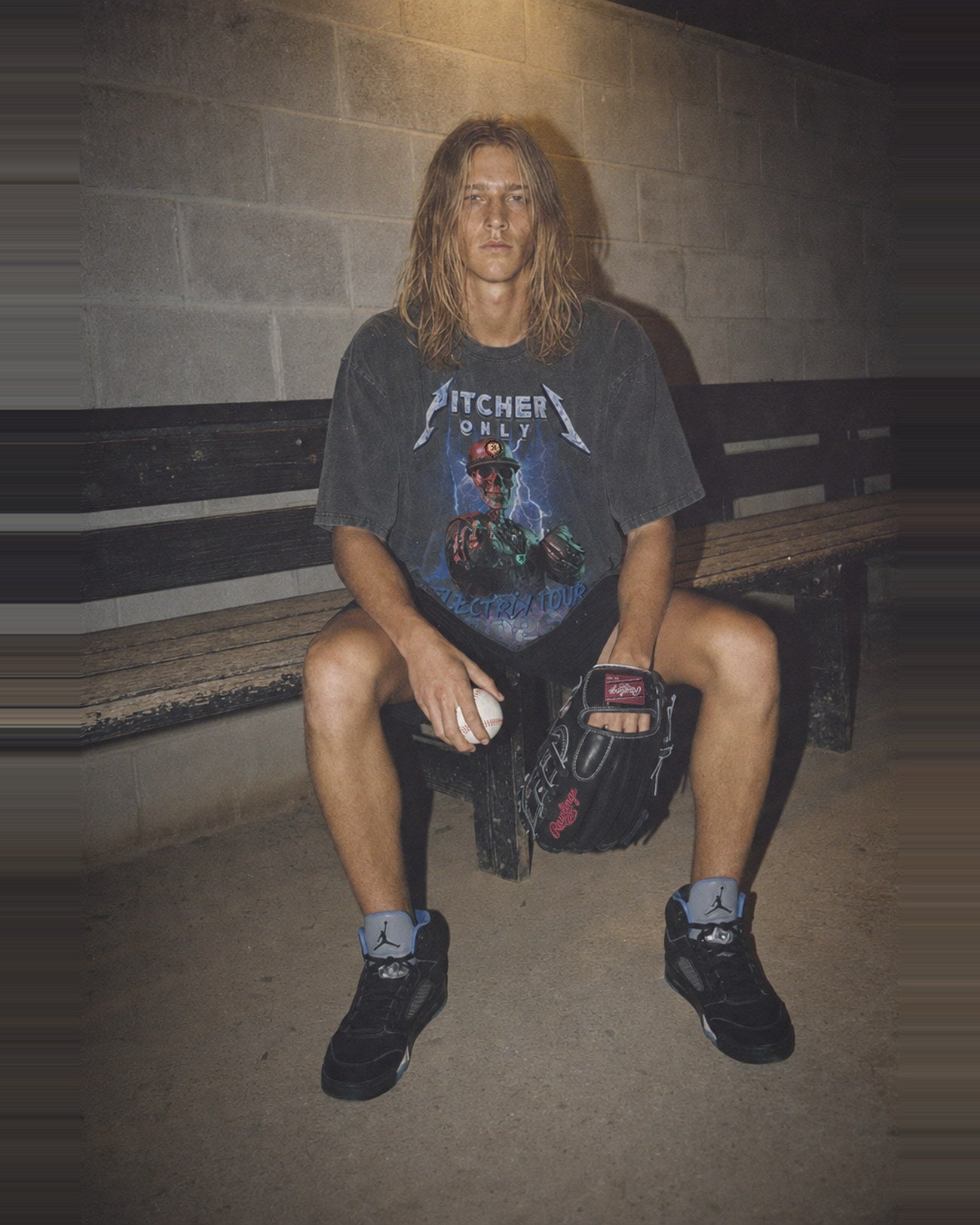 Electrik Tour Washed Tee on model, front