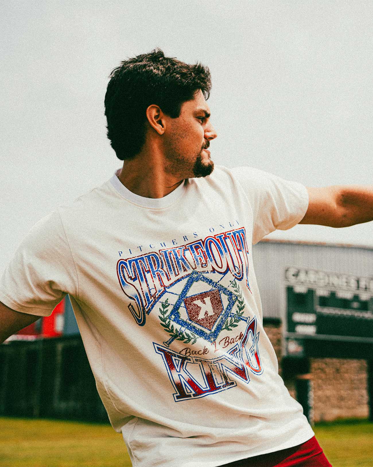 Strikeout King Vintage Tee - Cream by Pitchers Only - back view