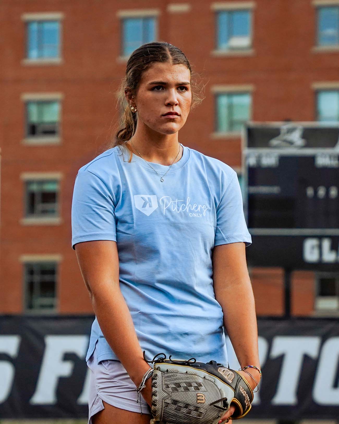 Women's Softball Sky Blue Tee - Pitchers Only