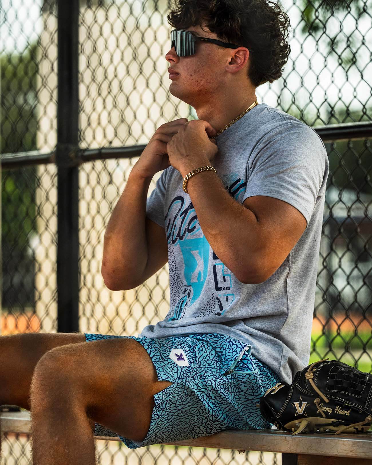 YOUTH Aqua/Purple Elephant Print Training Shorts - Pitchers Only