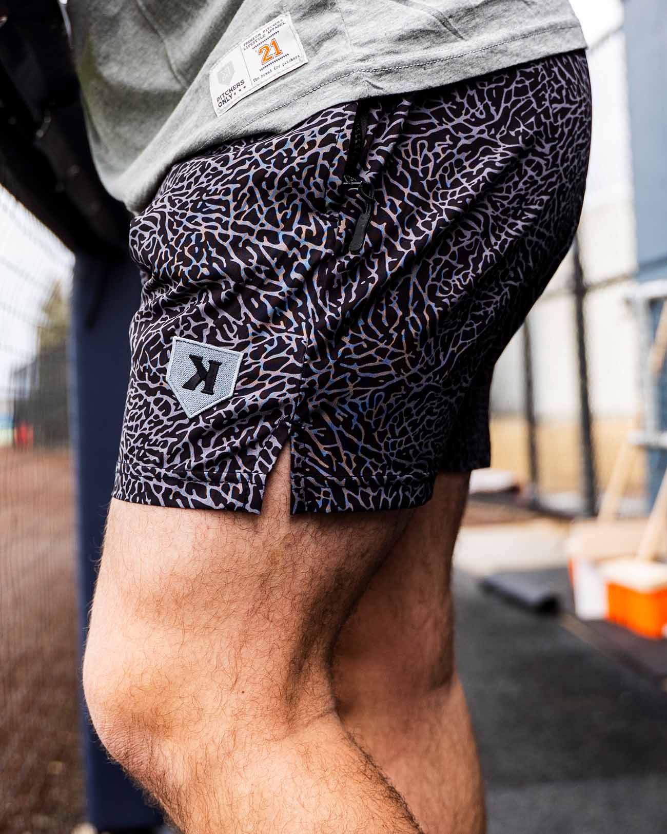 Black/Gray Elephant Print Training Shorts - Pitchers Only