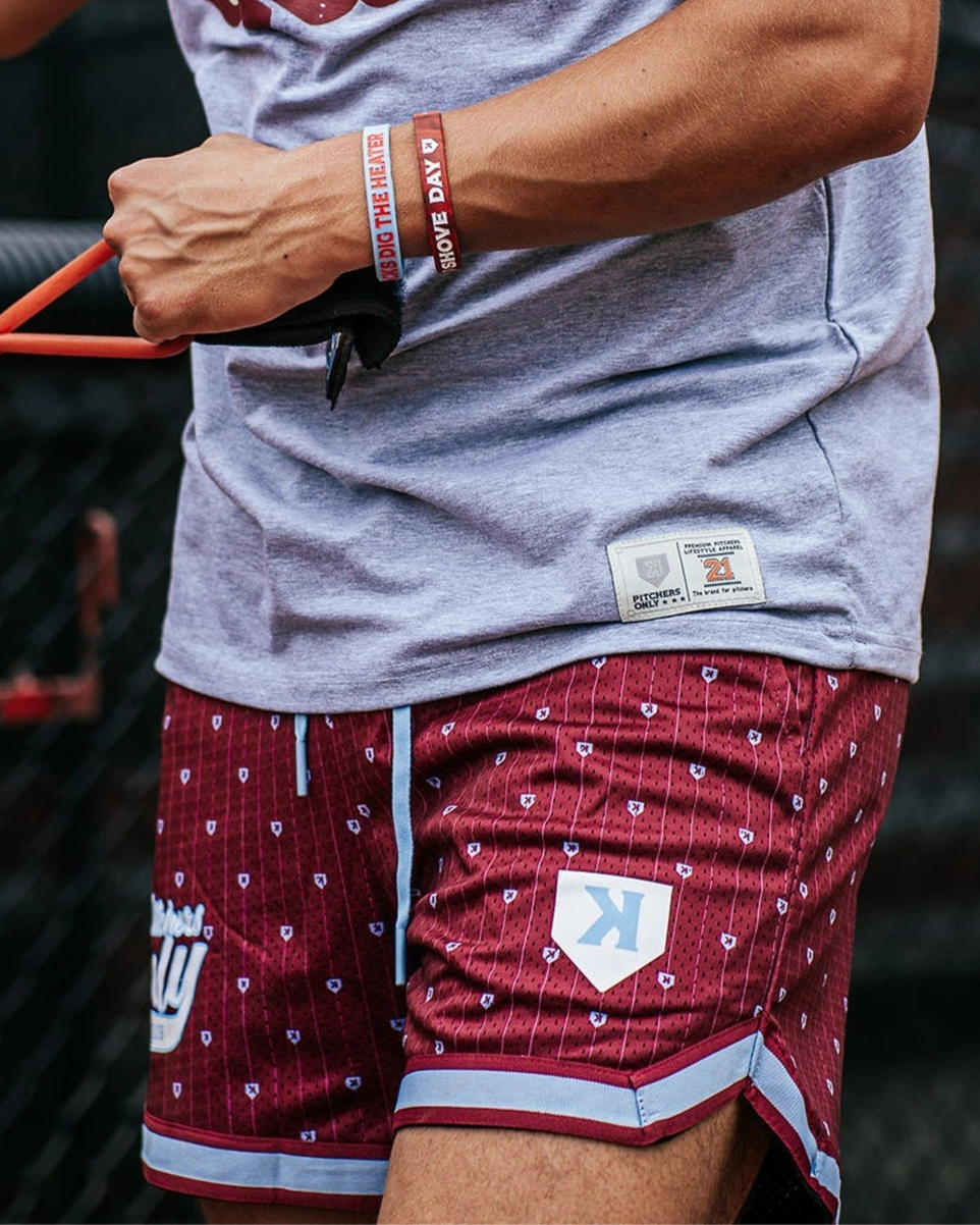 YOUTH Mesh Pinstripe Shorts - Maroon/Sky Blue - Pitchers Only