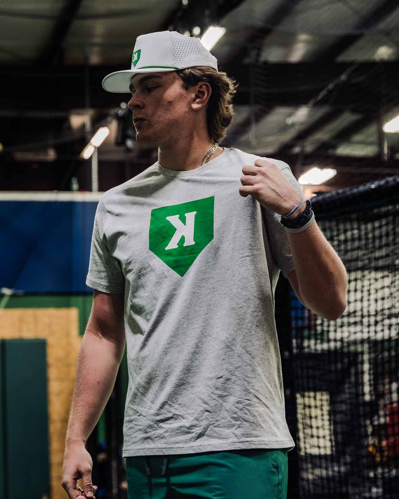 Shamrock Tee baseball pitcher tee - detail closeup
