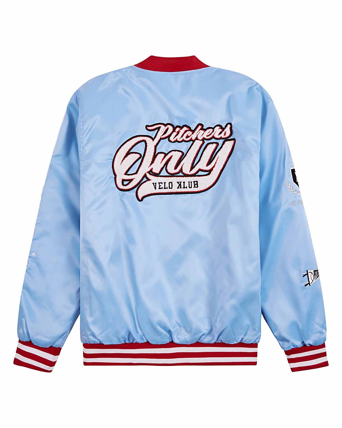 YOUTH Sky Blue/Red Velo Klub Bullpen Jacket - Pitchers Only