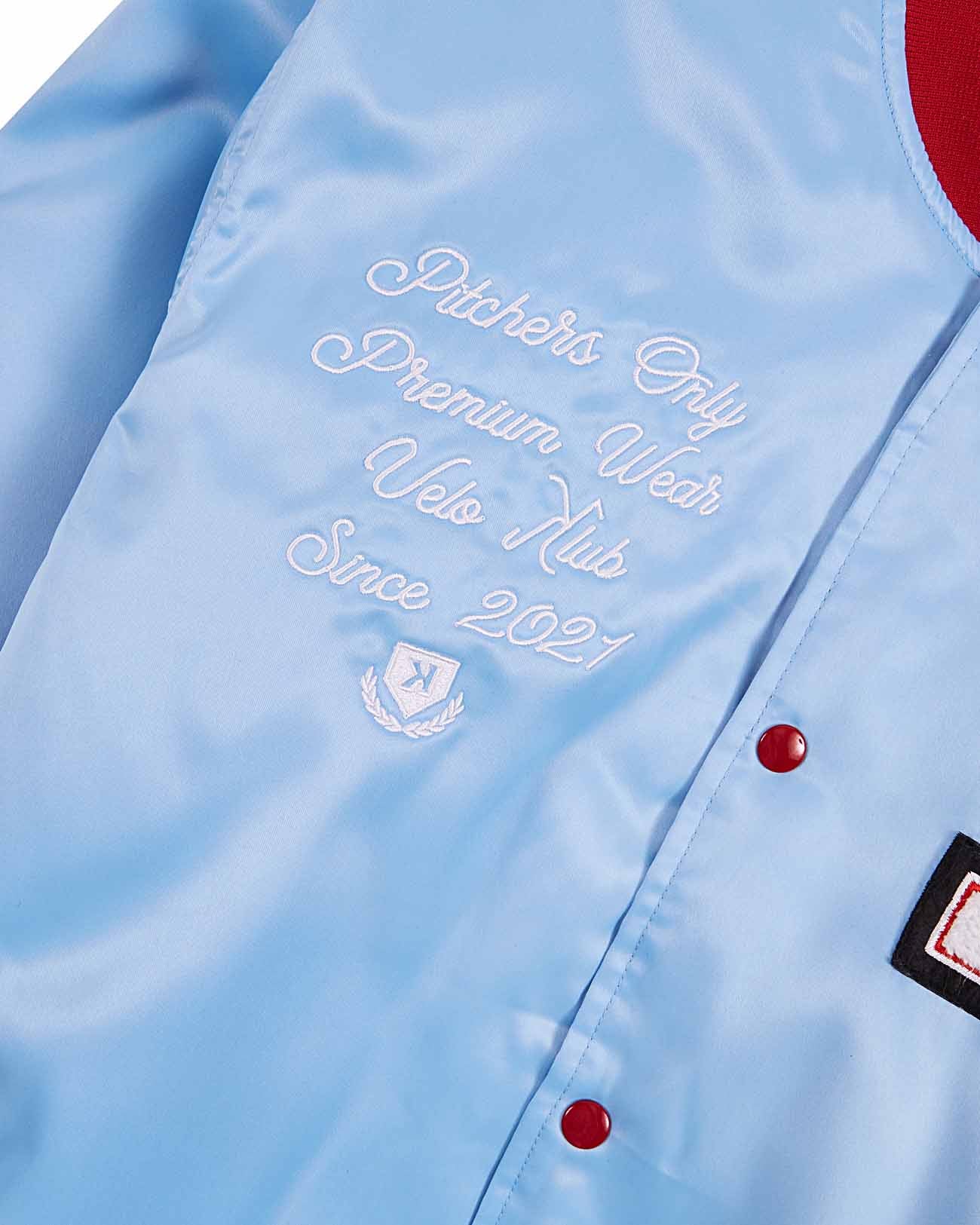 YOUTH Sky Blue/Red Velo Klub Bullpen Jacket - Pitchers Only