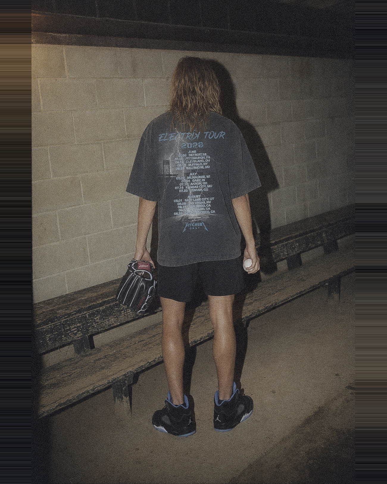 Electrik Tour Washed Tee on model, back with full tour routing