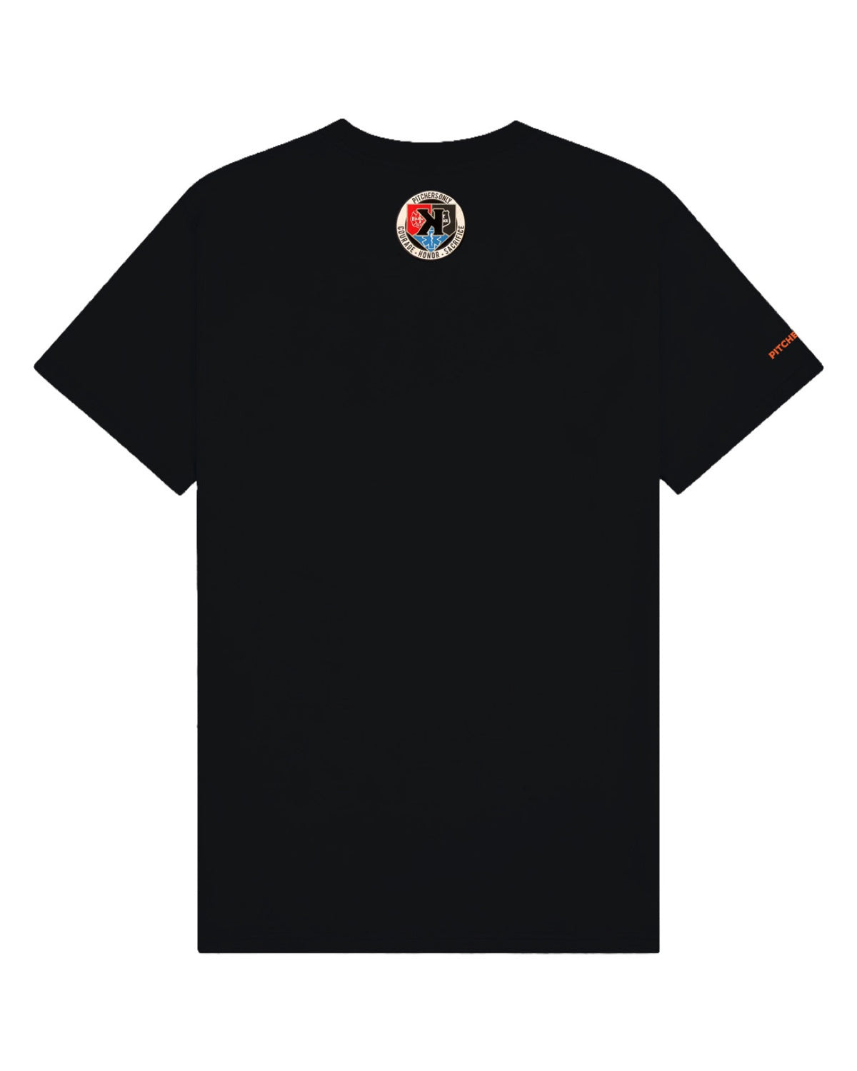 Youth First Responders Tee in black, back, with the Courage, Honor, Sacrifice seal at the back neck - Pitchers Only