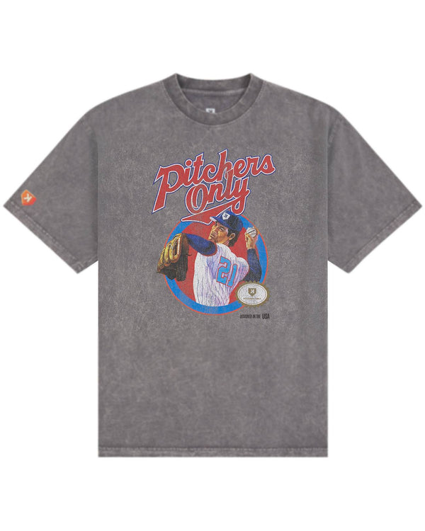Retro Game Tee front, Bases Loaded style cartridge art on a gray mineral wash
