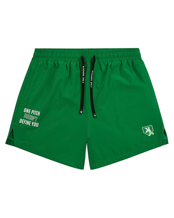 Youth One Pitch Shorts in Kelly Green, front view with embroidered K