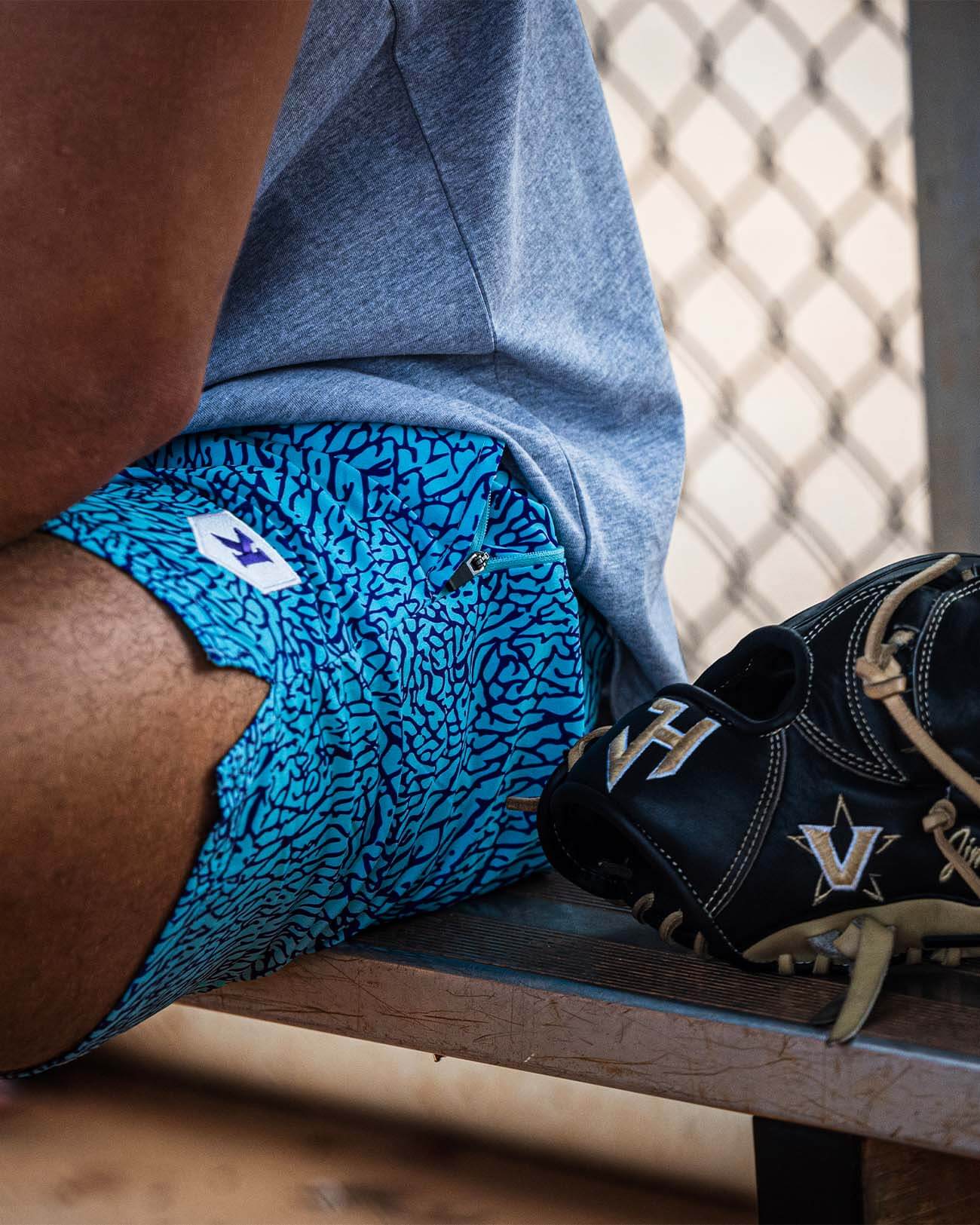 YOUTH Aqua/Purple Elephant Print Training Shorts - Pitchers Only