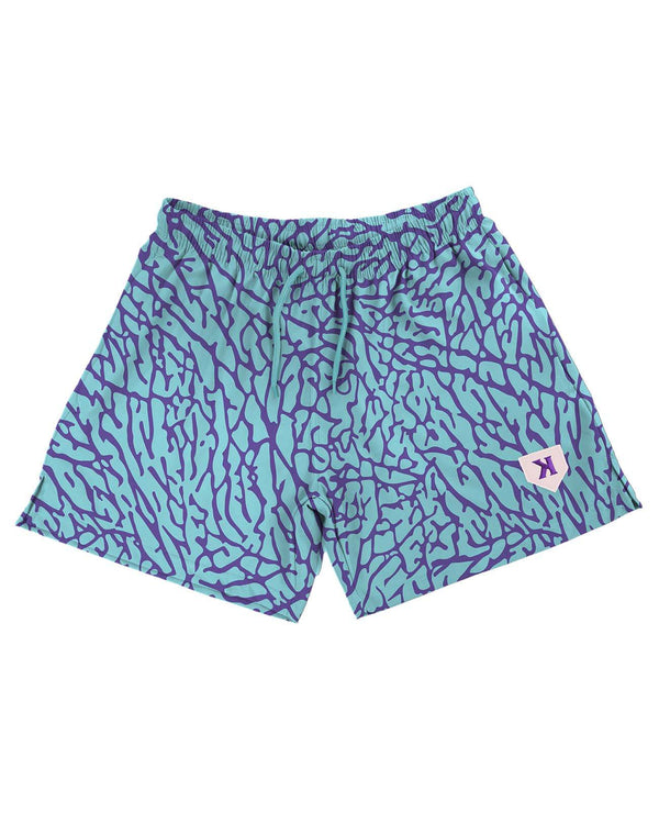 YOUTH Aqua/Purple Elephant Print Training Shorts - Pitchers Only