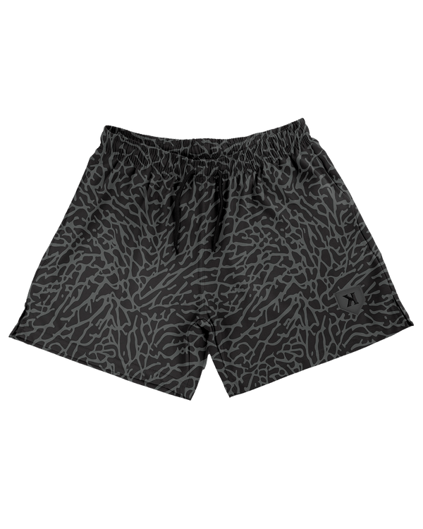 YOUTH Black/Gray Elephant Print Training Shorts - Pitchers Only