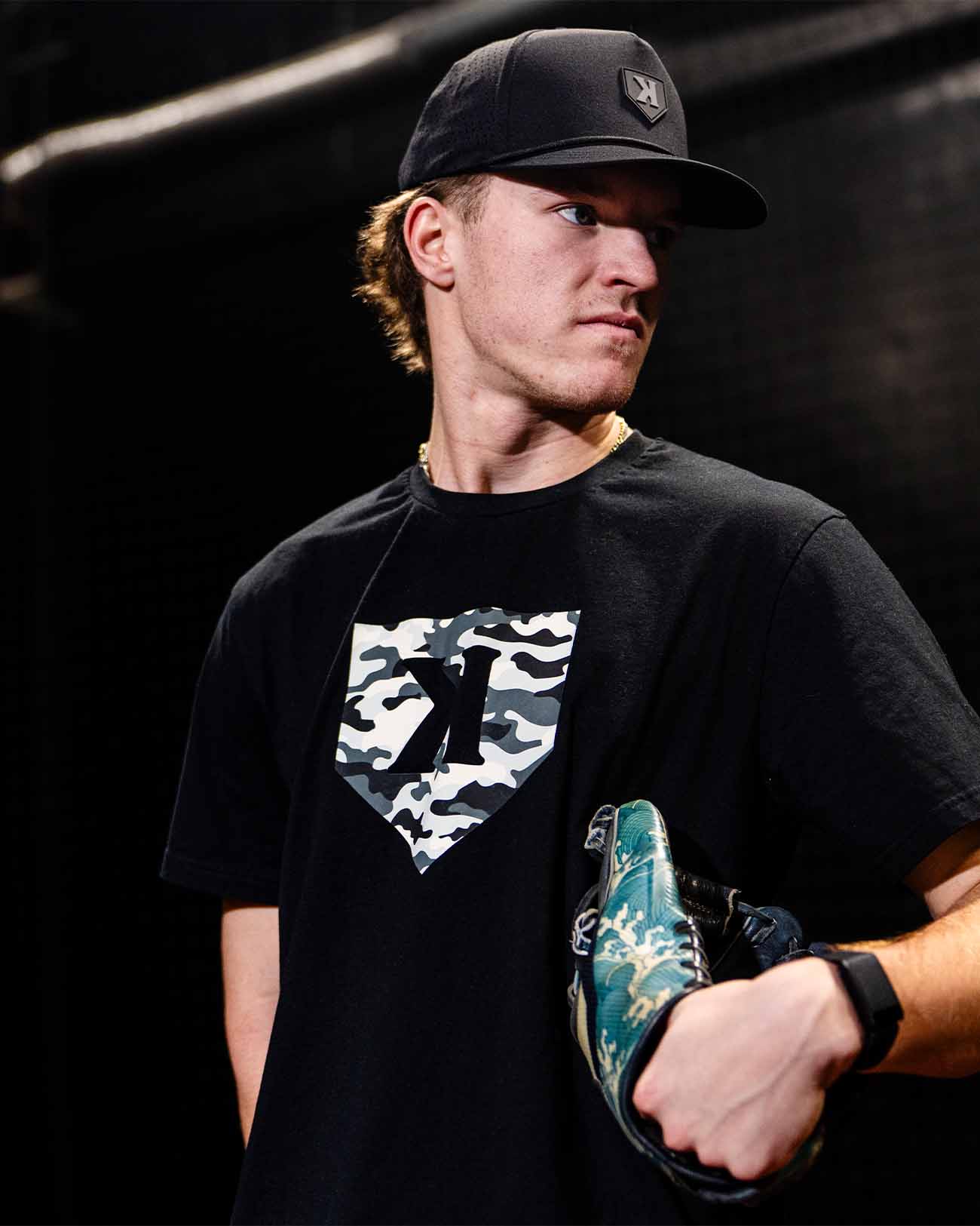 Ghost Camo Tee baseball pitcher tee - detail closeup