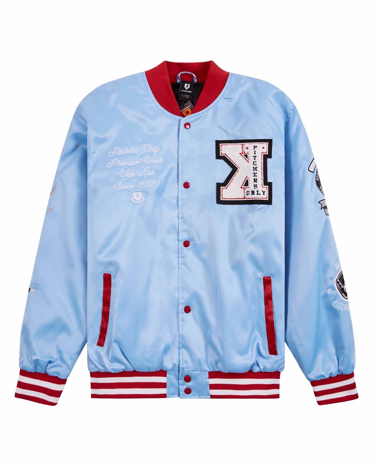YOUTH Sky Blue/Red Velo Klub Bullpen Jacket - Pitchers Only